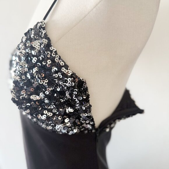 Zara Black Satin Silver Sequin Cami Slip Maxi Dress Party Cocktail Size XS - Picture 5 of 7